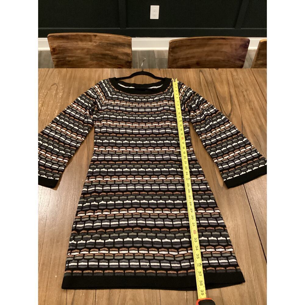 Laundry Shelli Segal Wool Metallic Neutral Knit Stripe Long Sleeve Sweater Dress - Picture 13 of 13